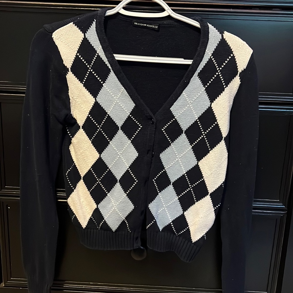 Brandy Melville, blue cropped plaid sweater